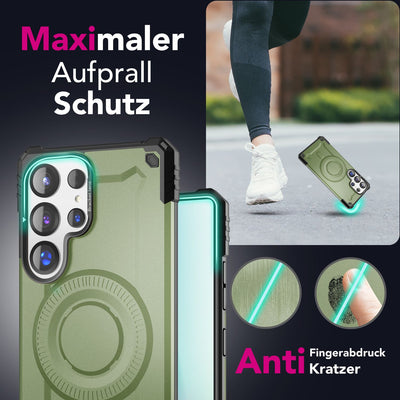 NALIA Magnetische Panzerhülle für Samsung Galaxy S25 Ultra – MagSafe kompatibel & Kamera-Stand – GRANITE (Outdoor Schutzhülle Stoßfest) – Marke aus Berlin Armor Titan Grün NALIA Outdoor Hülle