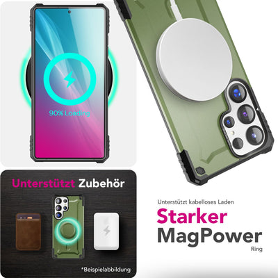 NALIA Magnetische Panzerhülle für Samsung Galaxy S25 Ultra – MagSafe kompatibel & Kamera-Stand – GRANITE (Outdoor Schutzhülle Stoßfest) – Marke aus Berlin Armor Titan Grün NALIA Outdoor Hülle