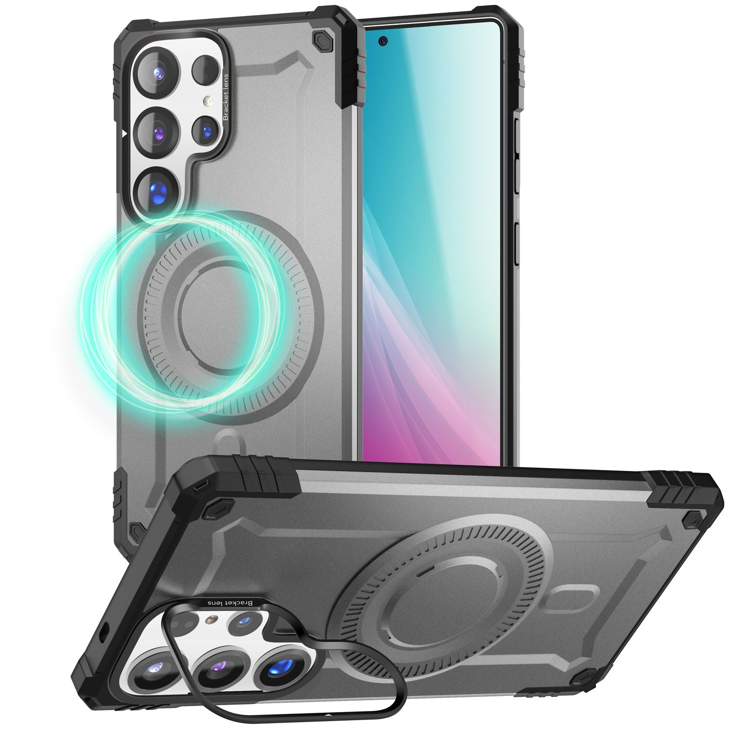 NALIA Granite für Samsung Galaxy S25 Ultra Hülle für MagSafe, Armor Panzerhülle, Extrem Robuste Resistente Militär Schutzhülle, mit Magnet-Ring und Kamera-Stand Armor Titan Grau NALIA Protective Hülle