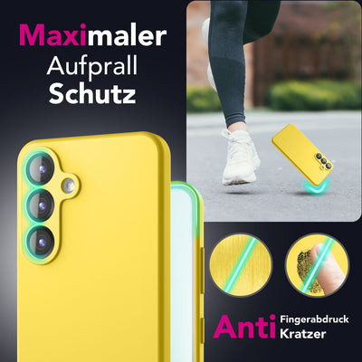 NALIA Silikonhülle für Samsung Galaxy S25 – Kameraschutz & Innenfutter – PHOENIX (Soft-Touch Case) – Marke aus Berlin Neon Gelb NALIA Protective Hülle
