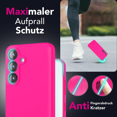 NALIA Silikonhülle für Samsung Galaxy S25 – Kameraschutz & Innenfutter – PHOENIX (Soft-Touch Case) – Marke aus Berlin Neon Pink NALIA Protective Hülle