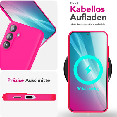NALIA Silikonhülle für Samsung Galaxy S25 – Kameraschutz & Innenfutter – PHOENIX (Soft-Touch Case) – Marke aus Berlin Neon Pink NALIA Protective Hülle