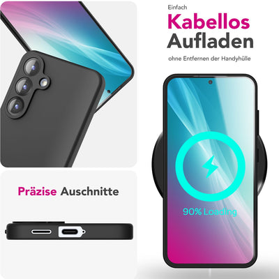 NALIA Silikonhülle für Samsung Galaxy S25 Plus – Kameraschutz & Innenfutter – PHOENIX (Soft-Touch Case) – Marke aus Berlin Graphit Schwarz NALIA Protective Hülle