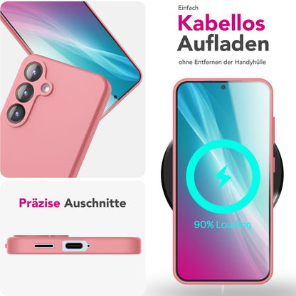 NALIA Phoenix für Samsung Galaxy S25 Plus Hülle, Abwischbare Geschmeidige Flüssigsilikon Handyhülle, Inneres Mikrofaser-Futter, Samtig Weiche Silikon Schutzhülle Sanftrosa NALIA Protective Hülle