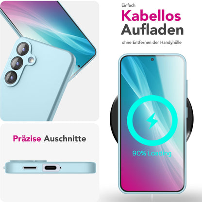 NALIA Phoenix für Samsung Galaxy S25 Plus Hülle, Abwischbare Geschmeidige Flüssigsilikon Handyhülle, Inneres Mikrofaser-Futter, Samtig Weiche Silikon Schutzhülle Eisblau NALIA Protective Hülle