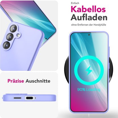 NALIA Phoenix für Samsung Galaxy S25 Plus Hülle, Abwischbare Geschmeidige Flüssigsilikon Handyhülle, Inneres Mikrofaser-Futter, Samtig Weiche Silikon Schutzhülle Lavendel NALIA Protective Hülle