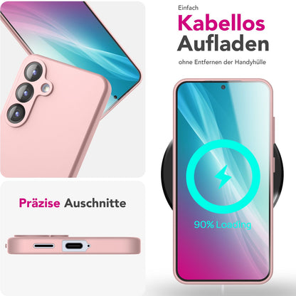 NALIA Phoenix für Samsung Galaxy S25 Plus Hülle, Abwischbare Geschmeidige Flüssigsilikon Handyhülle, Inneres Mikrofaser-Futter, Samtig Weiche Silikon Schutzhülle Puderrosa NALIA Protective Hülle