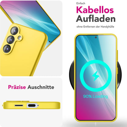 NALIA Phoenix für Samsung Galaxy S25 Plus Hülle, Abwischbare Geschmeidige Flüssigsilikon Handyhülle, Inneres Mikrofaser-Futter, Samtig Weiche Silikon Schutzhülle Neon Gelb NALIA Protective Hülle