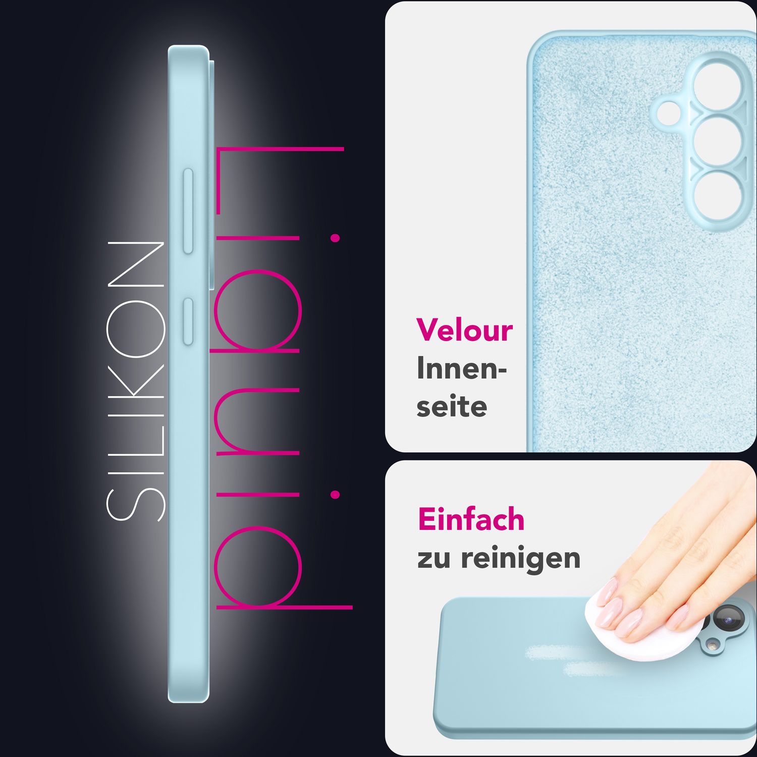 NALIA Phoenix für Samsung Galaxy S25 Plus Hülle, Abwischbare Geschmeidige Flüssigsilikon Handyhülle, Inneres Mikrofaser-Futter, Samtig Weiche Silikon Schutzhülle Eisblau NALIA Protective Hülle