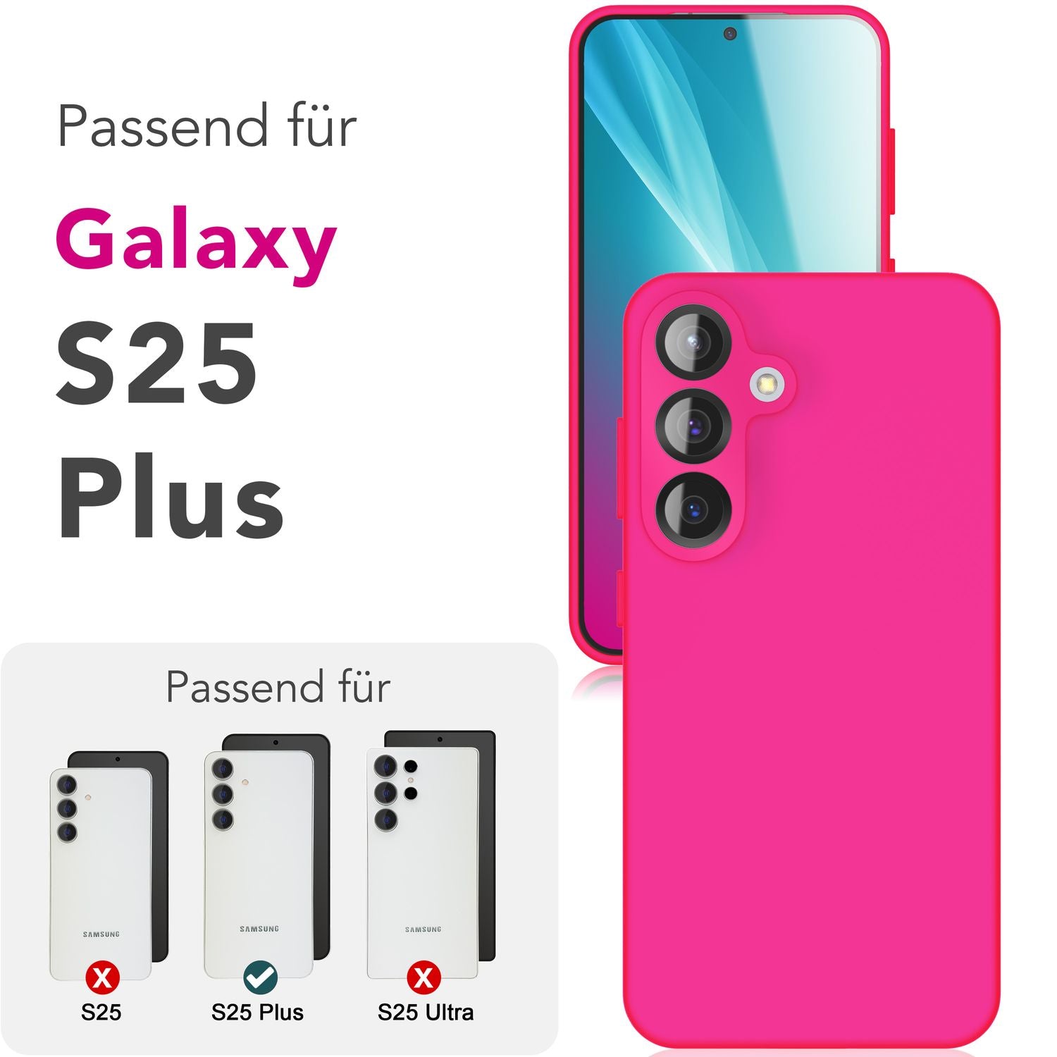 NALIA Phoenix für Samsung Galaxy S25 Plus Hülle, Abwischbare Geschmeidige Flüssigsilikon Handyhülle, Inneres Mikrofaser-Futter, Samtig Weiche Silikon Schutzhülle Neon Pink NALIA Protective Hülle