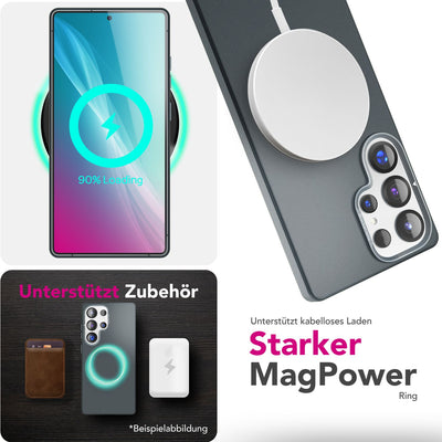 NALIA Magnet Hardcase für Samsung Galaxy S25 Ultra – Faltbarer Kamera-Stand – OVERLAND (Schutzhülle Matt & MagSafe Kompatibel) – Marke aus Berlin Titan Schwarz NALIA Protective Hülle
