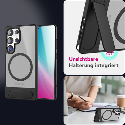 NALIA Magnet-Case für Samsung Galaxy S25 Ultra – Klappständer & Kameraschutz – TRITON (Matt-Transparent & Hybrid-Schutz) – Marke aus Berlin Titan Schwarz NALIA Protective Hülle