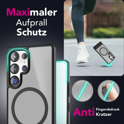NALIA Magnet-Case für Samsung Galaxy S25 Ultra – Klappständer & Kameraschutz – TRITON (Matt-Transparent & Hybrid-Schutz) – Marke aus Berlin Titan Schwarz NALIA Protective Hülle