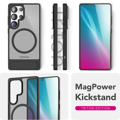 NALIA Magnet-Case für Samsung Galaxy S25 Ultra – Klappständer & Kameraschutz – TRITON (Matt-Transparent & Hybrid-Schutz) – Marke aus Berlin Titan Schwarz NALIA Protective Hülle