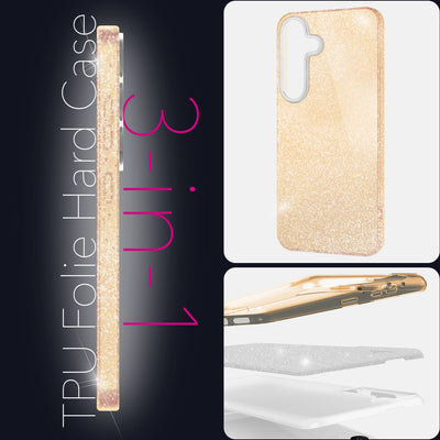 NALIA Glitzerhülle für Samsung Galaxy S25 – Funkelnder Glitzer-Look & Grip – SHINEPOP (Silikon Case) – Marke aus Berlin Mondsilber NALIA Protective Hülle
