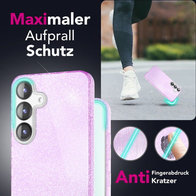 NALIA Glitzerhülle für Samsung Galaxy S25 – Funkelnder Glitzer-Look & Grip – SHINEPOP (Silikon Case) – Marke aus Berlin Violetttraum NALIA Protective Hülle