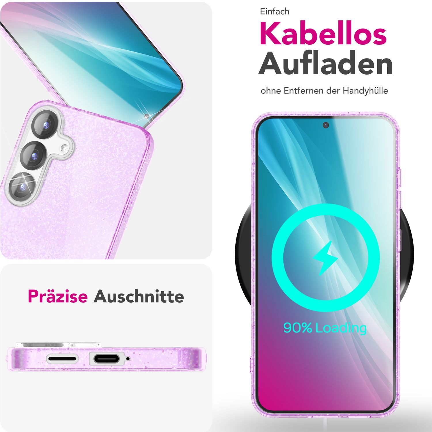 NALIA ShinePop für Samsung Galaxy S25 Hülle, Glänzende Glamour Glitzerhülle, Stabile Funkelnde Silikonhülle, Diamant Strass Glitzer Schutzhülle, Glitter Handyhülle