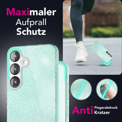 NALIA Glitzerhülle für Samsung Galaxy S25 – Funkelnder Glitzer-Look & Grip – SHINEPOP (Silikon Case) – Marke aus Berlin Goldstaub NALIA Protective Hülle