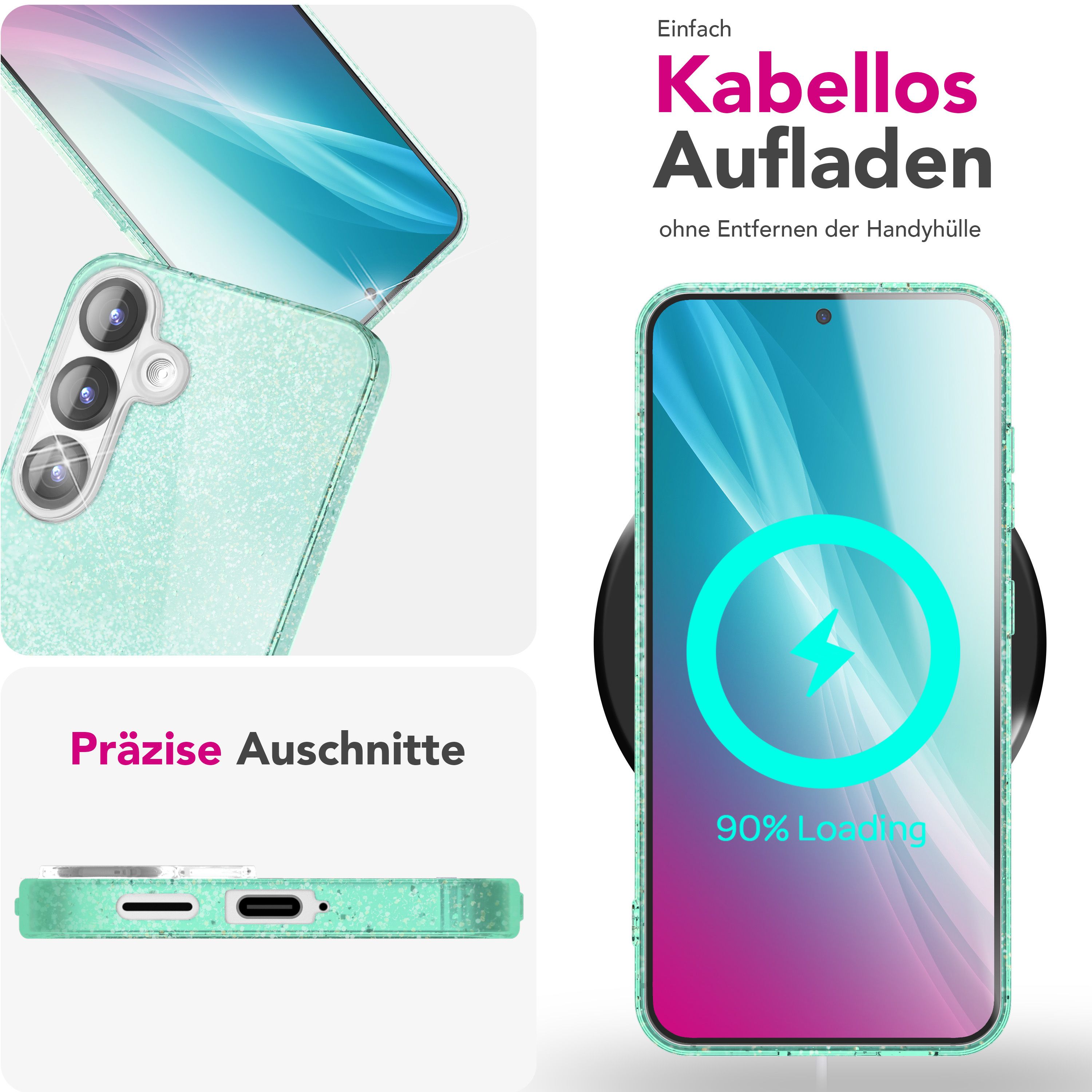 NALIA ShinePop für Samsung Galaxy S25 Hülle, Glänzende Glamour Glitzerhülle, Stabile Funkelnde Silikonhülle, Diamant Strass Glitzer Schutzhülle, Glitter Handyhülle Goldstaub NALIA Protective Hülle