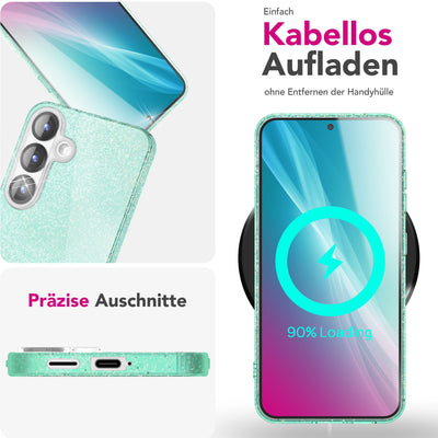 NALIA Glitzerhülle für Samsung Galaxy S25 – Funkelnder Glitzer-Look & Grip – SHINEPOP (Silikon Case) – Marke aus Berlin Goldstaub NALIA Protective Hülle