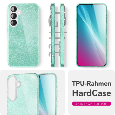 NALIA Glitzerhülle für Samsung Galaxy S25 – Funkelnder Glitzer-Look & Grip – SHINEPOP (Silikon Case) – Marke aus Berlin Goldstaub NALIA Protective Hülle