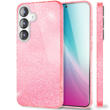 NALIA ShinePop für Samsung Galaxy S25 Hülle, Glänzende Glamour Glitzerhülle, Stabile Funkelnde Silikonhülle, Diamant Strass Glitzer Schutzhülle, Glitter Handyhülle Zuckerwattenpink NALIA Protective Hülle
