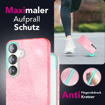 NALIA ShinePop für Samsung Galaxy S25 Hülle, Glänzende Glamour Glitzerhülle, Stabile Funkelnde Silikonhülle, Diamant Strass Glitzer Schutzhülle, Glitter Handyhülle Goldstaub NALIA Protective Hülle