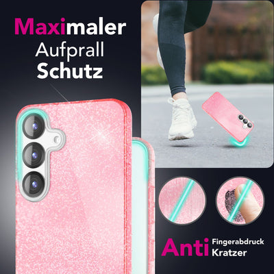 NALIA Glitzerhülle für Samsung Galaxy S25 – Funkelnder Glitzer-Look & Grip – SHINEPOP (Silikon Case) – Marke aus Berlin Goldstaub NALIA Protective Hülle
