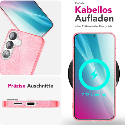 NALIA Glitzerhülle für Samsung Galaxy S25 – Funkelnder Glitzer-Look & Grip – SHINEPOP (Silikon Case) – Marke aus Berlin Goldstaub NALIA Protective Hülle