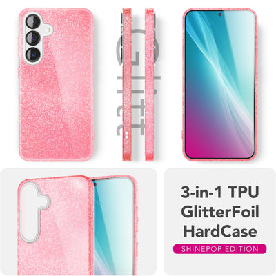 NALIA Glitzerhülle für Samsung Galaxy S25 – Funkelnder Glitzer-Look & Grip – SHINEPOP (Silikon Case) – Marke aus Berlin Goldstaub NALIA Protective Hülle