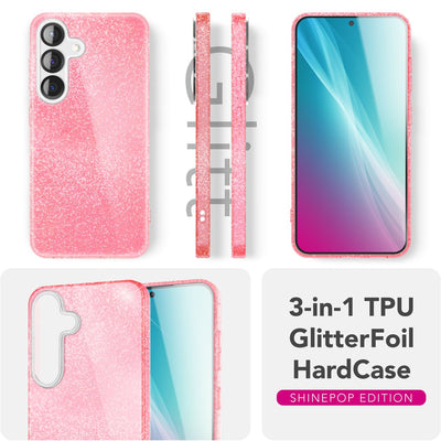 NALIA Glitzerhülle für Samsung Galaxy S25 – Funkelnder Glitzer-Look & Grip – SHINEPOP (Silikon Case) – Marke aus Berlin Goldstaub NALIA Protective Hülle