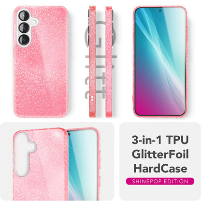 NALIA ShinePop für Samsung Galaxy S25 Hülle, Glänzende Glamour Glitzerhülle, Stabile Funkelnde Silikonhülle, Diamant Strass Glitzer Schutzhülle, Glitter Handyhülle