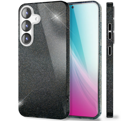 NALIA Glitzerhülle für Samsung Galaxy S25 – Funkelnder Glitzer-Look & Grip – SHINEPOP (Silikon Case) – Marke aus Berlin Funkelschwarz NALIA Protective Hülle