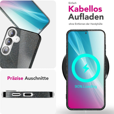 NALIA Glitzerhülle für Samsung Galaxy S25 – Funkelnder Glitzer-Look & Grip – SHINEPOP (Silikon Case) – Marke aus Berlin Funkelschwarz NALIA Protective Hülle