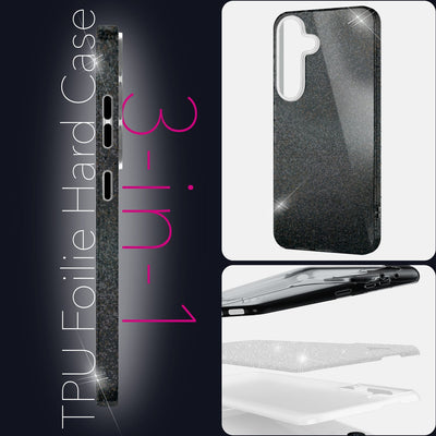 NALIA Glitzerhülle für Samsung Galaxy S25 – Funkelnder Glitzer-Look & Grip – SHINEPOP (Silikon Case) – Marke aus Berlin Funkelschwarz NALIA Protective Hülle