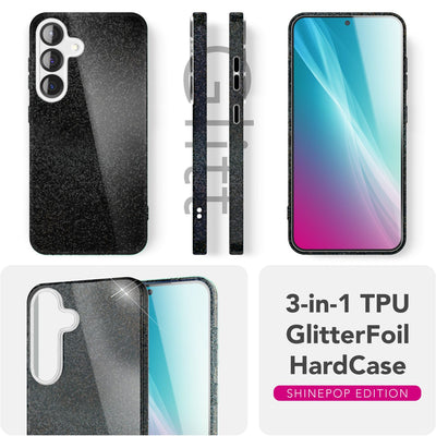 NALIA Glitzerhülle für Samsung Galaxy S25 – Funkelnder Glitzer-Look & Grip – SHINEPOP (Silikon Case) – Marke aus Berlin Funkelschwarz NALIA Protective Hülle