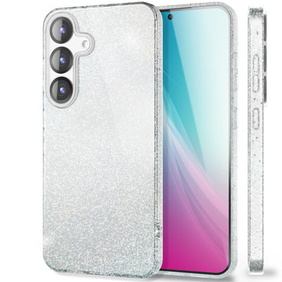 NALIA Glitzerhülle für Samsung Galaxy S25 – Funkelnder Glitzer-Look & Grip – SHINEPOP (Silikon Case) – Marke aus Berlin Mondsilber NALIA Protective Hülle