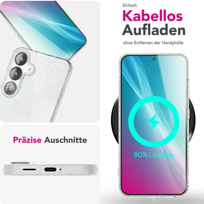 NALIA Glitzerhülle für Samsung Galaxy S25 – Funkelnder Glitzer-Look & Grip – SHINEPOP (Silikon Case) – Marke aus Berlin Violetttraum NALIA Protective Hülle