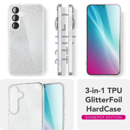 NALIA ShinePop für Samsung Galaxy S25 Hülle, Glänzende Glamour Glitzerhülle, Stabile Funkelnde Silikonhülle, Diamant Strass Glitzer Schutzhülle, Glitter Handyhülle