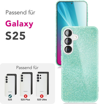 NALIA Glitzerhülle für Samsung Galaxy S25 – Funkelnder Glitzer-Look & Grip – SHINEPOP (Silikon Case) – Marke aus Berlin Goldstaub NALIA Protective Hülle