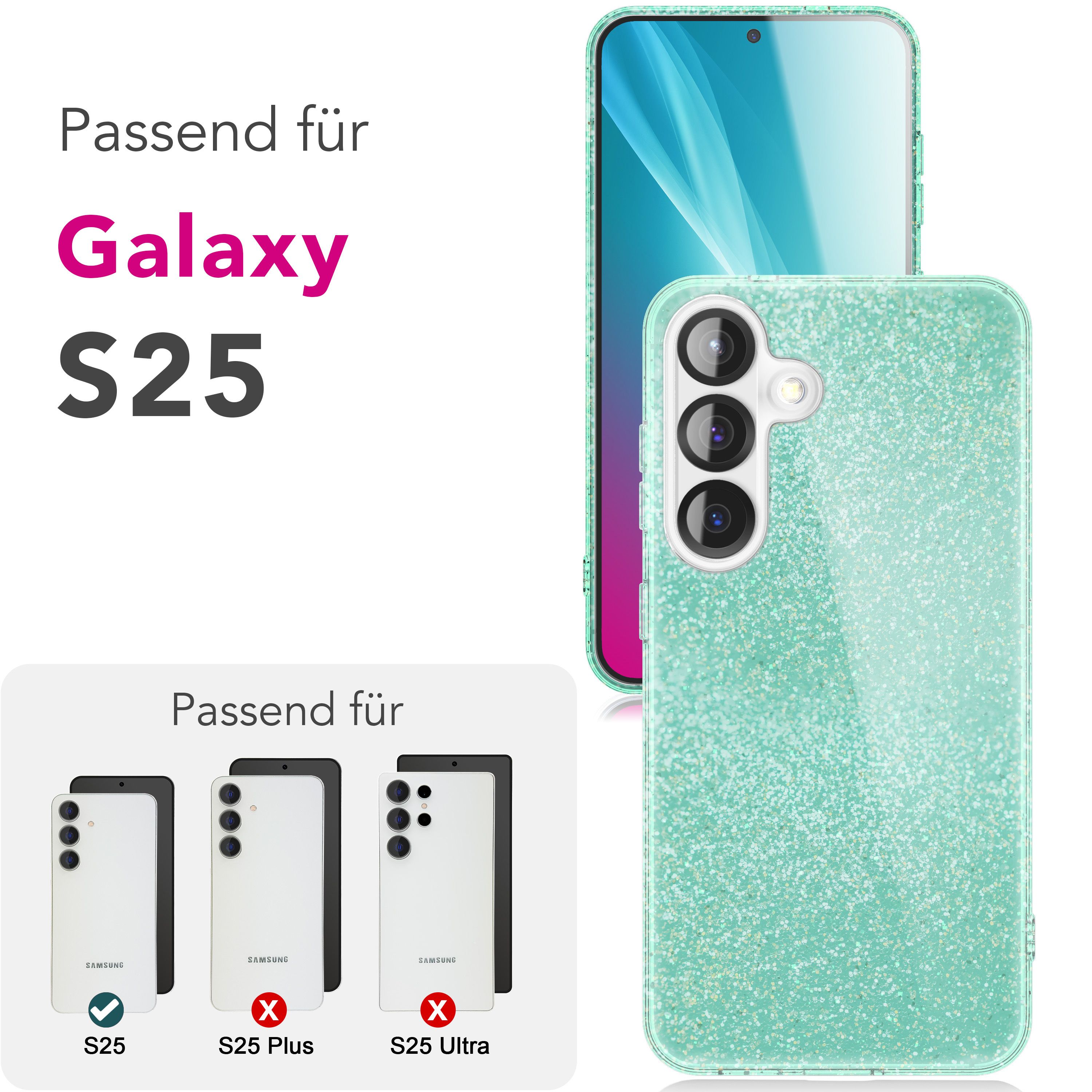NALIA ShinePop für Samsung Galaxy S25 Hülle, Glänzende Glamour Glitzerhülle, Stabile Funkelnde Silikonhülle, Diamant Strass Glitzer Schutzhülle, Glitter Handyhülle Goldstaub NALIA Protective Hülle
