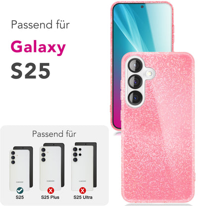 NALIA ShinePop für Samsung Galaxy S25 Hülle, Glänzende Glamour Glitzerhülle, Stabile Funkelnde Silikonhülle, Diamant Strass Glitzer Schutzhülle, Glitter Handyhülle Goldstaub NALIA Protective Hülle
