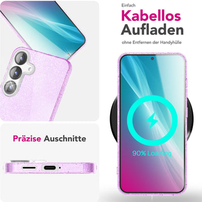 NALIA Glitzerhülle für Samsung Galaxy S25 Plus – Funkelnder Glitzer-Look & Grip – SHINEPOP (Silikon Case) – Marke aus Berlin Violetttraum NALIA Protective Hülle