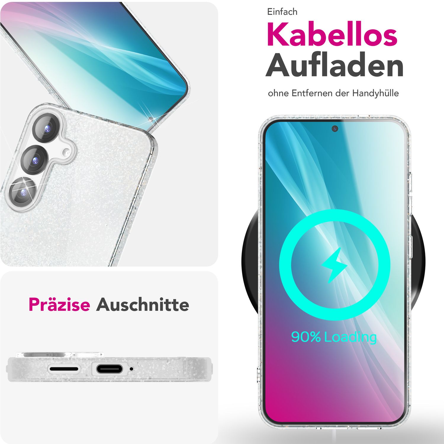 NALIA ShinePop für Samsung Galaxy S25 Plus Hülle, Schillernde Diamant Pailletten Glitzerhülle, Glänzende Robuste Silikon Schutzhülle, Brillante Glitzer Handyhülle