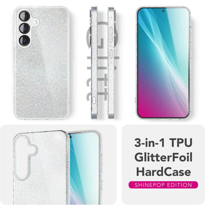 NALIA Glitzerhülle für Samsung Galaxy S25 Plus – Funkelnder Glitzer-Look & Grip – SHINEPOP (Silikon Case) – Marke aus Berlin Mondsilber NALIA Protective Hülle