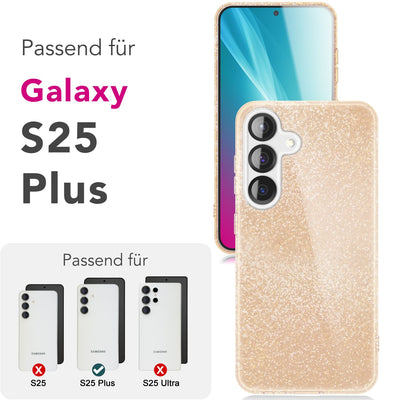 NALIA Glitzerhülle für Samsung Galaxy S25 Plus – Funkelnder Glitzer-Look & Grip – SHINEPOP (Silikon Case) – Marke aus Berlin Goldstaub NALIA Protective Hülle