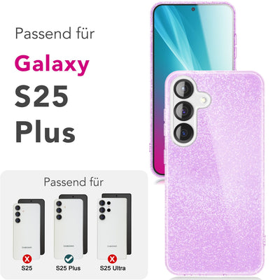 NALIA Glitzerhülle für Samsung Galaxy S25 Plus – Funkelnder Glitzer-Look & Grip – SHINEPOP (Silikon Case) – Marke aus Berlin Violetttraum NALIA Protective Hülle