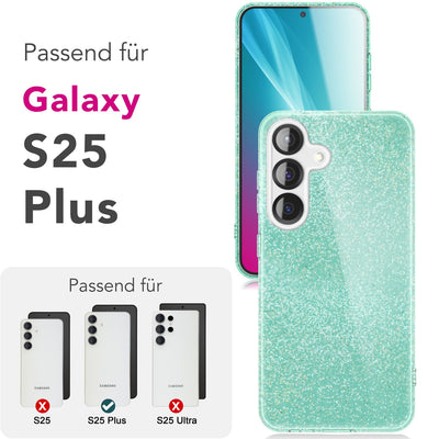 NALIA Glitzerhülle für Samsung Galaxy S25 Plus – Funkelnder Glitzer-Look & Grip – SHINEPOP (Silikon Case) – Marke aus Berlin Eisminze NALIA Protective Hülle