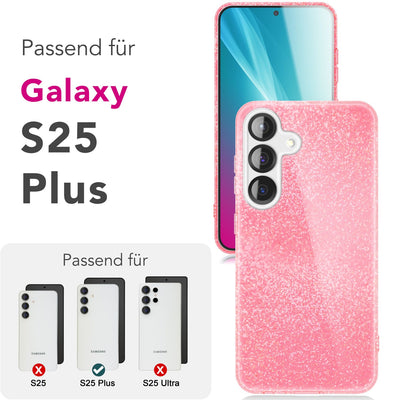 NALIA Glitzerhülle für Samsung Galaxy S25 Plus – Funkelnder Glitzer-Look & Grip – SHINEPOP (Silikon Case) – Marke aus Berlin Zuckerwattenpink NALIA Protective Hülle
