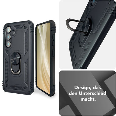 NALIA Panzerhülle für Samsung Galaxy S25 – Ring-Ständer 360° & Magnet-Halterung Kompatibel – RINGDEFEND (Stoßfestes Outdoor Case) – Marke aus Berlin Titan Schwarz NALIA Outdoor Hülle